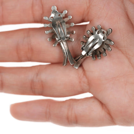 40's-50's Zuni Needlepoint turquoise silver squash blossom clip on earrings - Estate Fresh Austin