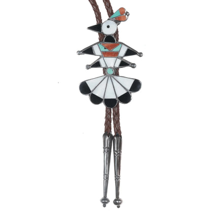 40's-50's Zuni silver channel inlay bird bolo tie with handmade tips - Estate Fresh Austin