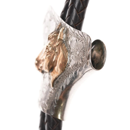 41" Vintage Vic Cedarstaff 10k/Sterling horse head Hand Engraved bolo tie - Estate Fresh Austin