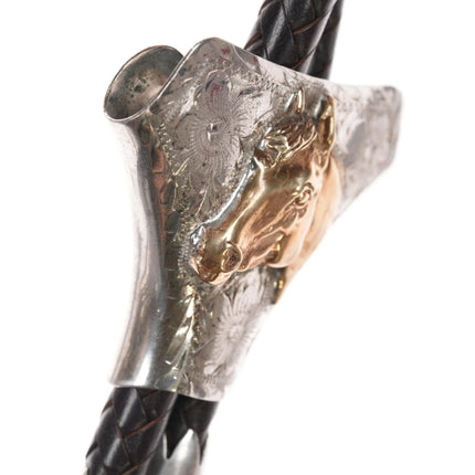 41" Vintage Vic Cedarstaff 10k/Sterling horse head Hand Engraved bolo tie - Estate Fresh Austin
