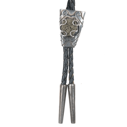 42" 1970's Mexican modernist sterling pyrite bolo tie - Estate Fresh Austin