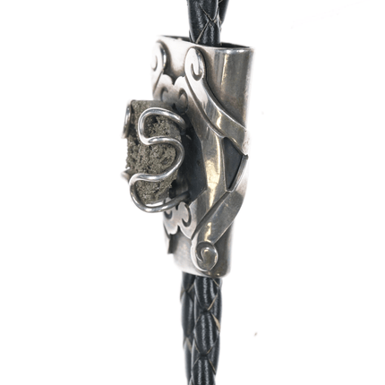 42" 1970's Mexican modernist sterling pyrite bolo tie - Estate Fresh Austin