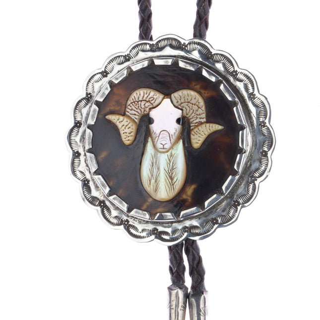 42" c1970 Zuni sterling Bighorn Ram bolo tie - Estate Fresh Austin