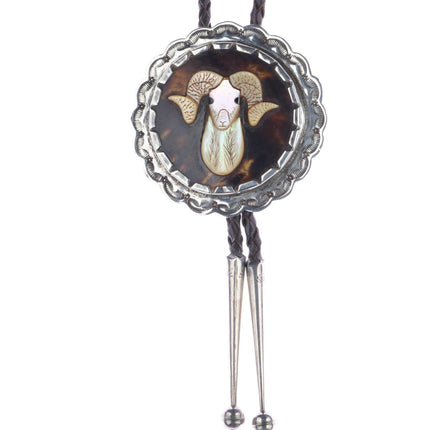 42" c1970 Zuni sterling Bighorn Ram bolo tie - Estate Fresh Austin