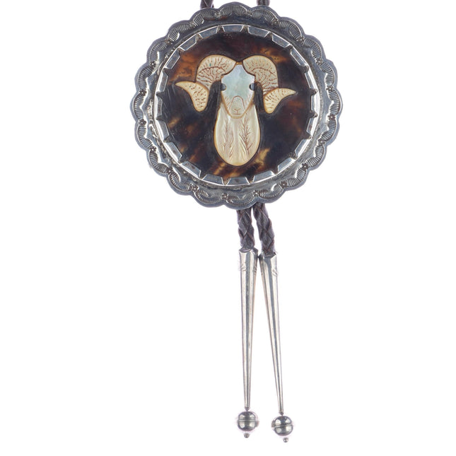 42" c1970 Zuni sterling Bighorn Ram bolo tie - Estate Fresh Austin