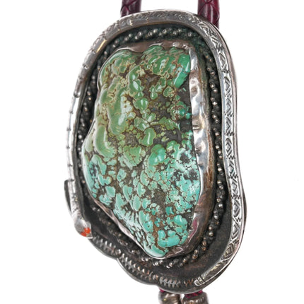 42" Huge Vintage Zuni Silver Snake bolo tie with large Natural turquoise nugget - Estate Fresh Austin