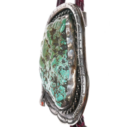 42" Huge Vintage Zuni Silver Snake bolo tie with large Natural turquoise nugget - Estate Fresh Austin