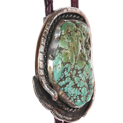 42" Huge Vintage Zuni Silver Snake bolo tie with large Natural turquoise nugget - Estate Fresh Austin