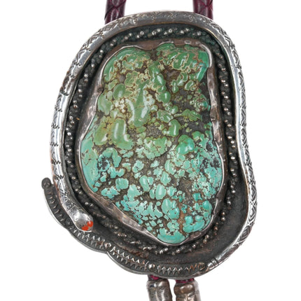 42" Huge Vintage Zuni Silver Snake bolo tie with large Natural turquoise nugget - Estate Fresh Austin