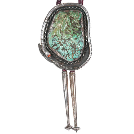 42" Huge Vintage Zuni Silver Snake bolo tie with large Natural turquoise nugget - Estate Fresh Austin