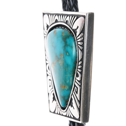 42" Steven Jo Begay Navajo Blue gem turquoise sterling bolo tie - Estate Fresh Austin