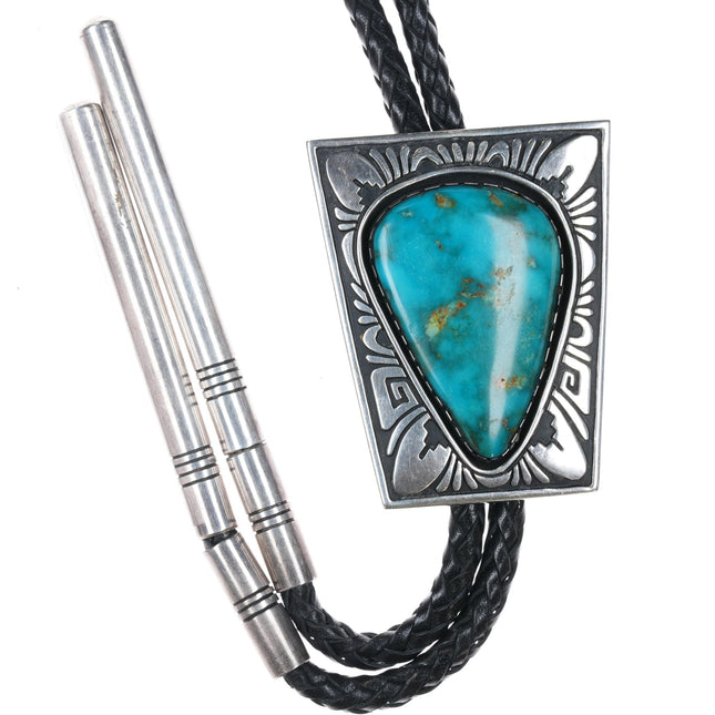 42" Steven Jo Begay Navajo Blue gem turquoise sterling bolo tie - Estate Fresh Austin