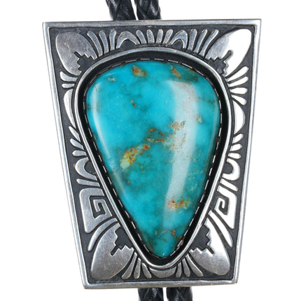 42" Steven Jo Begay Navajo Blue gem turquoise sterling bolo tie - Estate Fresh Austin