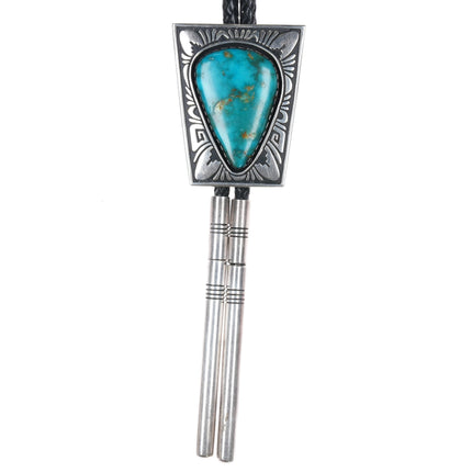 42" Steven Jo Begay Navajo Blue gem turquoise sterling bolo tie - Estate Fresh Austin