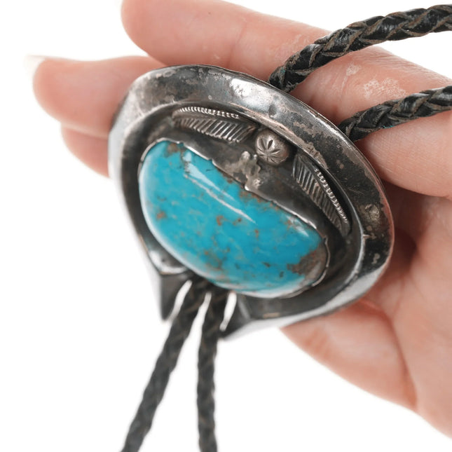 43" Large 60's-70's Native American silver and turquoise bolo tie - Estate Fresh Austin