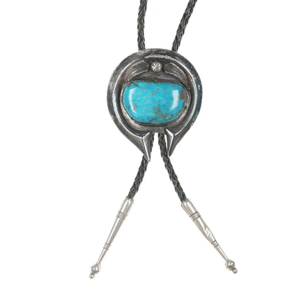 43" Large 60's-70's Native American silver and turquoise bolo tie - Estate Fresh Austin