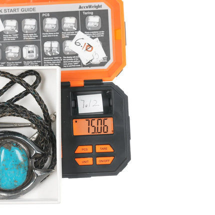 43" Large 60's-70's Native American silver and turquoise bolo tie - Estate Fresh Austin