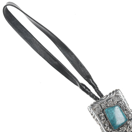 44" Nelson Navajo Large Sterling and turquoise bolo tie - Estate Fresh Austin