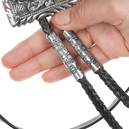 44" Nelson Navajo Large Sterling and turquoise bolo tie - Estate Fresh Austin