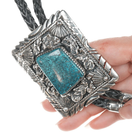 44" Nelson Navajo Large Sterling and turquoise bolo tie - Estate Fresh Austin