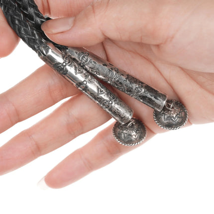 44" Nelson Navajo Large Sterling and turquoise bolo tie - Estate Fresh Austin