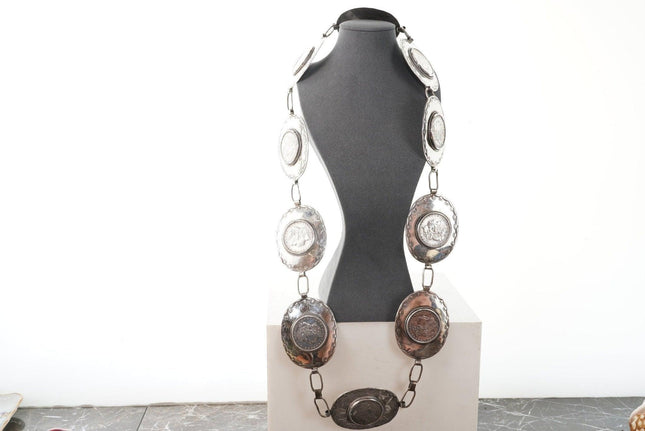 44" Sarah Grey Navajo Stamped Sterling Silver Dollars concho belt - Estate Fresh Austin