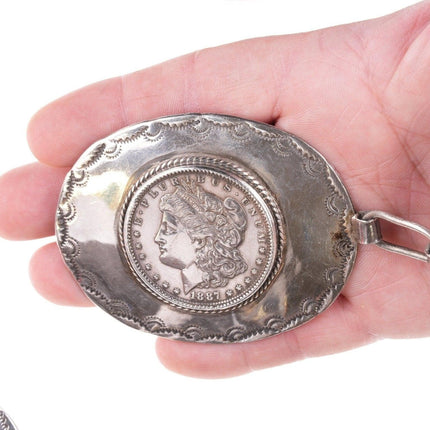 44" Sarah Grey Navajo Stamped Sterling Silver Dollars concho belt - Estate Fresh Austin