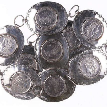 44" Sarah Grey Navajo Stamped Sterling Silver Dollars concho belt - Estate Fresh Austin