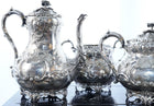 4pc Fanciest c1858 Antique Armorial Sterling Repousse tea set - Estate Fresh Austin
