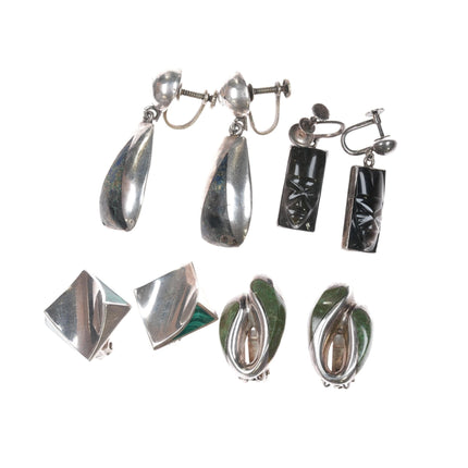 4pr Enrique Ledesma/other Taxco Modernist sterling clip/screw back earrings - Estate Fresh Austin