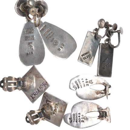 4pr Enrique Ledesma/other Taxco Modernist sterling clip/screw back earrings - Estate Fresh Austin