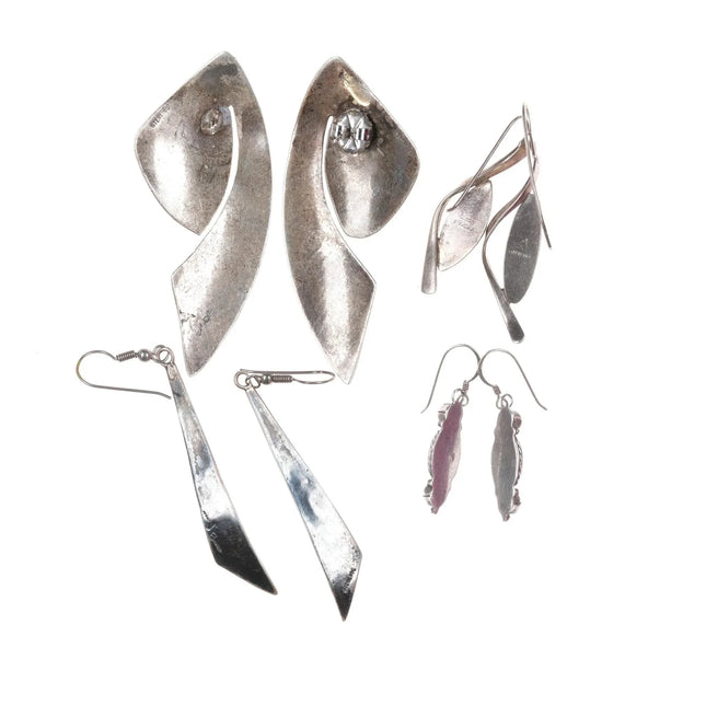 4pr Vintage long Southwestern/Native American sterling stud/dangle earring lot - Estate Fresh Austin