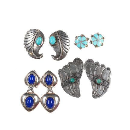4pr Vintage Southwestern/Native American sterling stud earring lot - Estate Fresh Austin