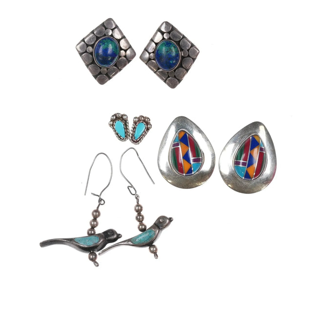 4pr Vintage Southwestern/Native American sterling stud/dangle earrings lot - Estate Fresh Austin