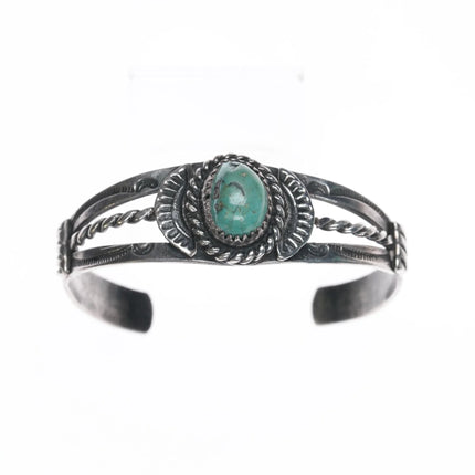 5 1/8" 1940's Navajo hand stamped silver cuff bracelet with turquoise - Estate Fresh Austin