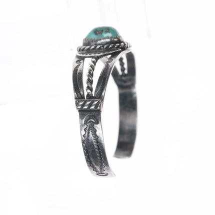 5 1/8" 1940's Navajo hand stamped silver cuff bracelet with turquoise - Estate Fresh Austin