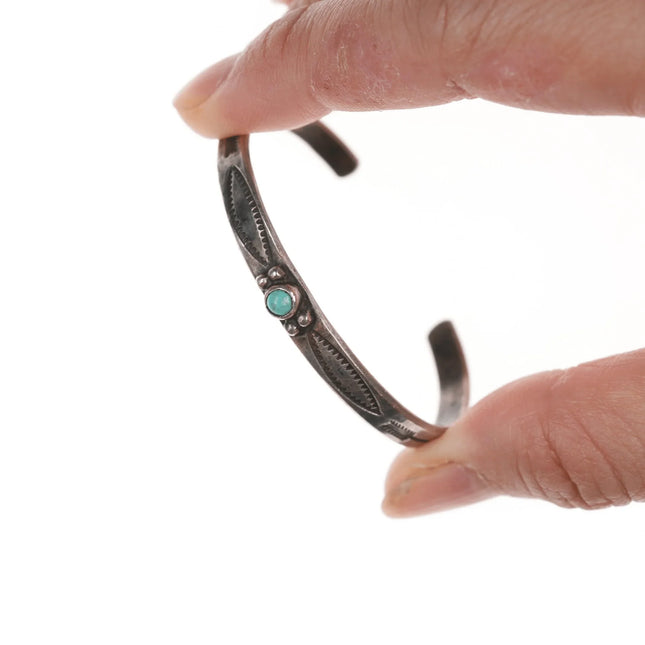 5 1/8" Chief Wolf Robe Hunt (1905-1977) Acoma Ingot silver and turquoise cuff bracelet - Estate Fresh Austin