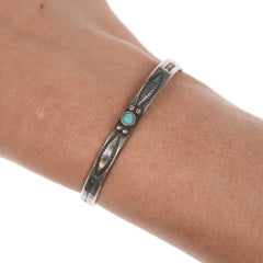5 1/8" Chief Wolf Robe Hunt (1905-1977) Acoma Ingot silver and turquoise cuff bracelet - Estate Fresh Austin
