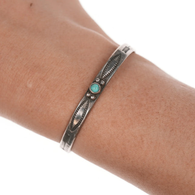 5 1/8" Chief Wolf Robe Hunt (1905-1977) Acoma Ingot silver and turquoise cuff bracelet - Estate Fresh Austin