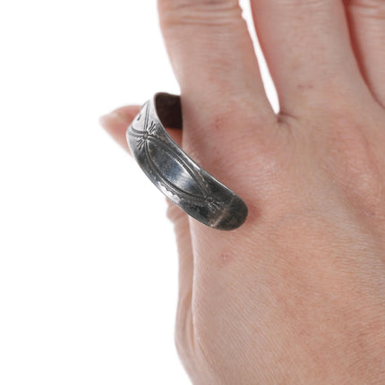 5 3/8" 30's-40's Fred Harvey Era Hand Stamped silver and turquoise cuff bracelet - Estate Fresh Austin