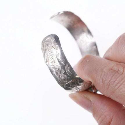 5 3/8" Navajo stamped silver - turquoise and mother of pearl bracelet - Estate Fresh Austin