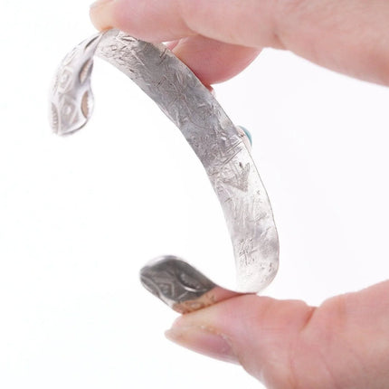 5 3/8" Navajo stamped silver - turquoise and mother of pearl bracelet - Estate Fresh Austin