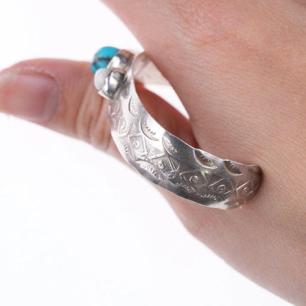 5 3/8" Navajo stamped silver - turquoise and mother of pearl bracelet - Estate Fresh Austin