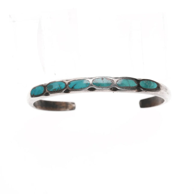 5 3/8" Vintage Native American silver flush inlay turquoise cuff bracelet - Estate Fresh Austin