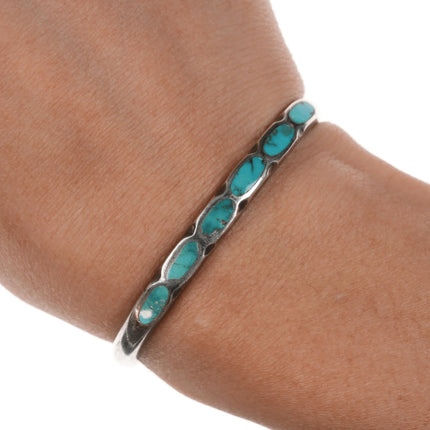 5 3/8" Vintage Native American silver flush inlay turquoise cuff bracelet - Estate Fresh Austin