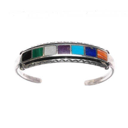 5 5/8" 50's-60's Zuni Multi-stone inlay sterling cuff bracelet - Estate Fresh Austin
