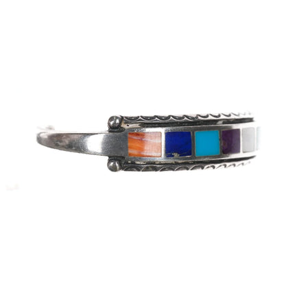 5 5/8" 50's-60's Zuni Multi-stone inlay sterling cuff bracelet - Estate Fresh Austin