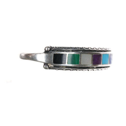 5 5/8" 50's-60's Zuni Multi-stone inlay sterling cuff bracelet - Estate Fresh Austin