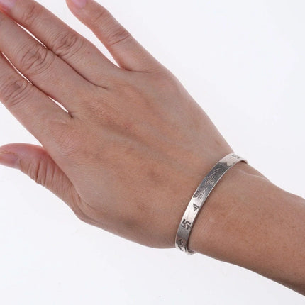 5 7/8" 30's-40's Navajo stamped silver whirling log bracelet - Estate Fresh Austin