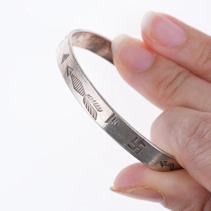 5 7/8" 30's-40's Navajo stamped silver whirling log bracelet - Estate Fresh Austin